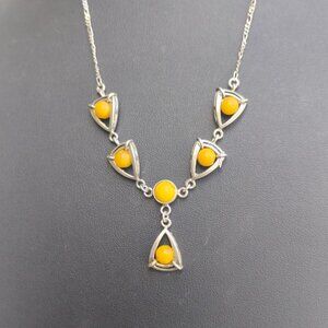 Vintage Baltic Yellow Egg Yolk Amber Sterling Silver Y-Drop Necklace 18"